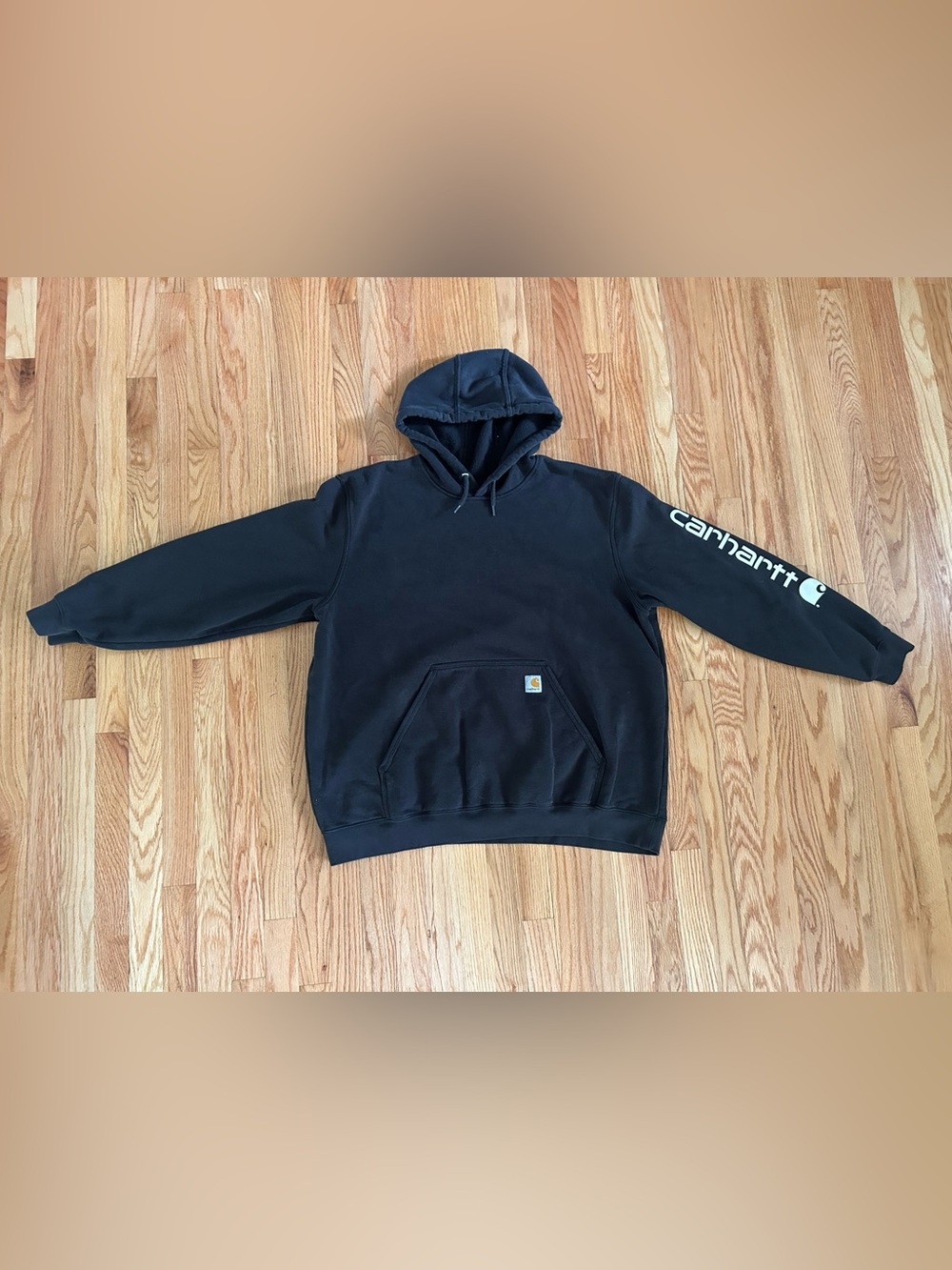 Carhartt Men's Black Hoodie with Sleeve Logo